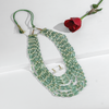 Natural Green Emerald And 0.5-0.6mm Cream Round Saltwater Akoya Pearls Necklace Set - AA Quality