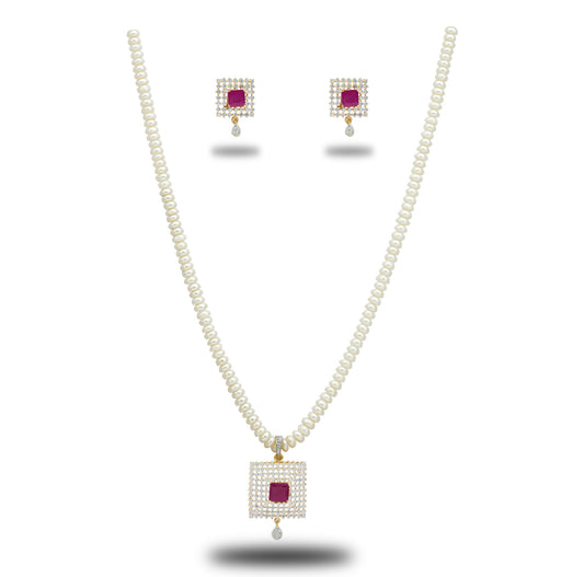 Classic Red Stone Freshwater Pearl Necklace Set