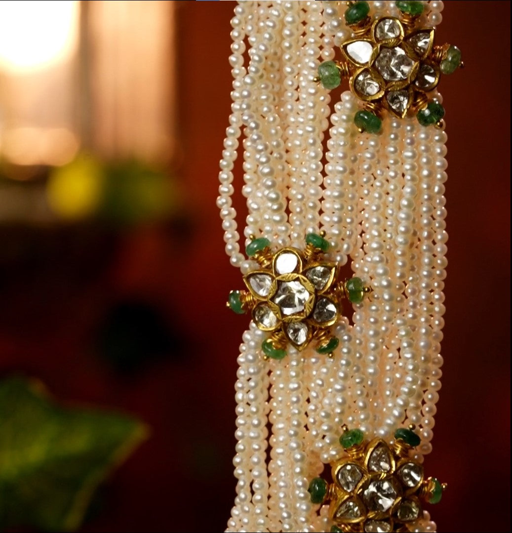 Custom Pearl Side Piece Gold Necklace