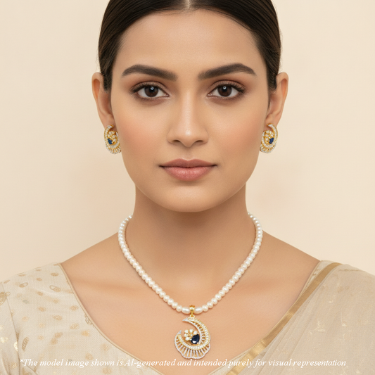 Lavish Blue Stone Freshwater Pearl Necklace Set