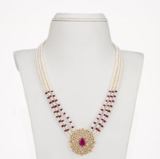 Natural Ruby With Button Freshwater Pearl Necklace Set