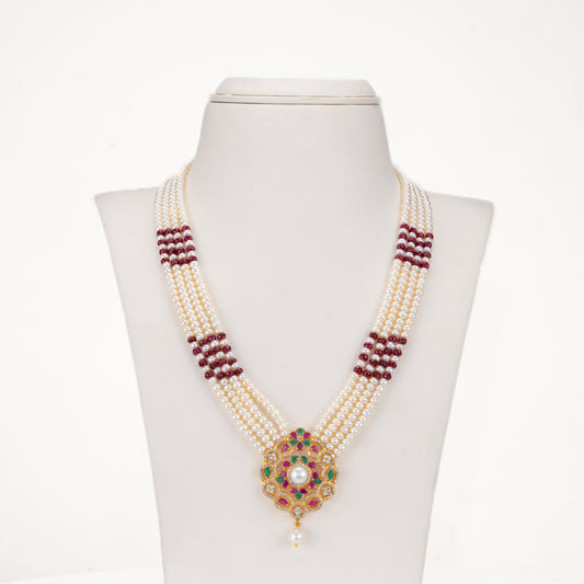 Natural Ruby With Button Freshwater Pearl Necklace Set