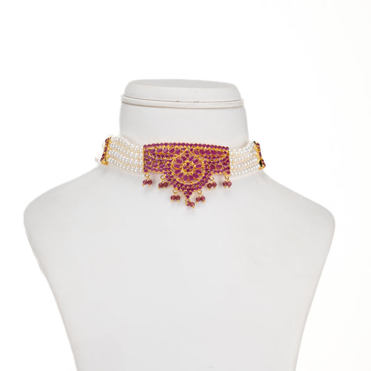 Exotic Red Stone Freshwater Pearl Choker Set