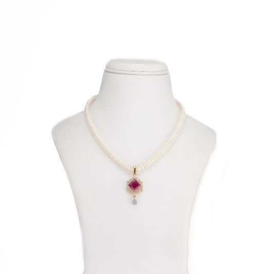 Unique Red Stone Freshwater Pearl Necklace Set