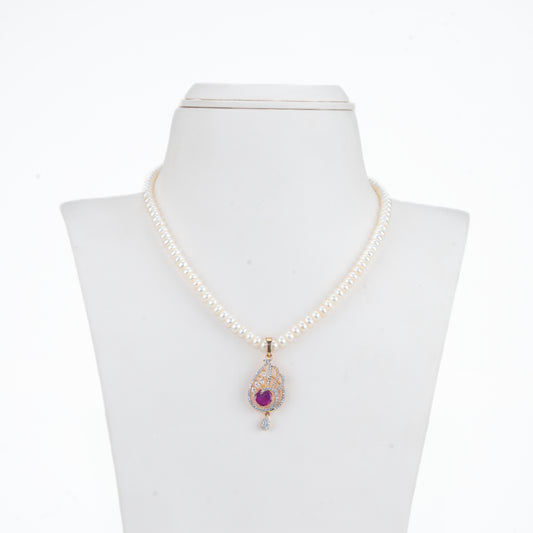 Unique Red Stone Freshwater Pearl Necklace Set