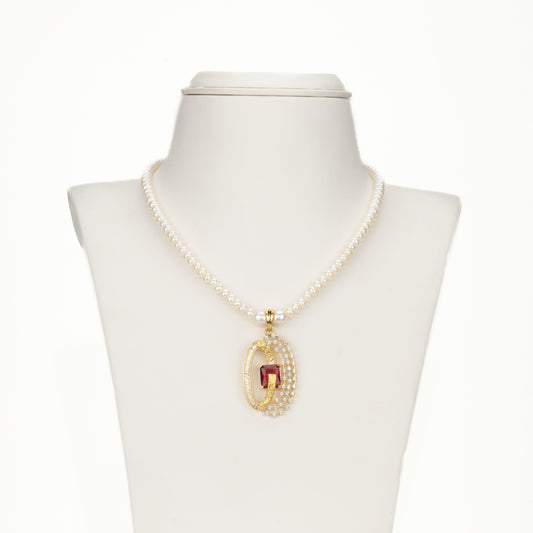 Majestic Red Stone Freshwater Pearl Necklace Set