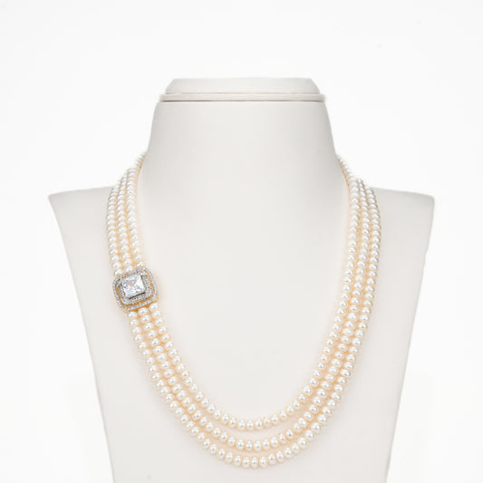 Artisanal White Stone Side Piece Freshwater Pearl Necklace Set