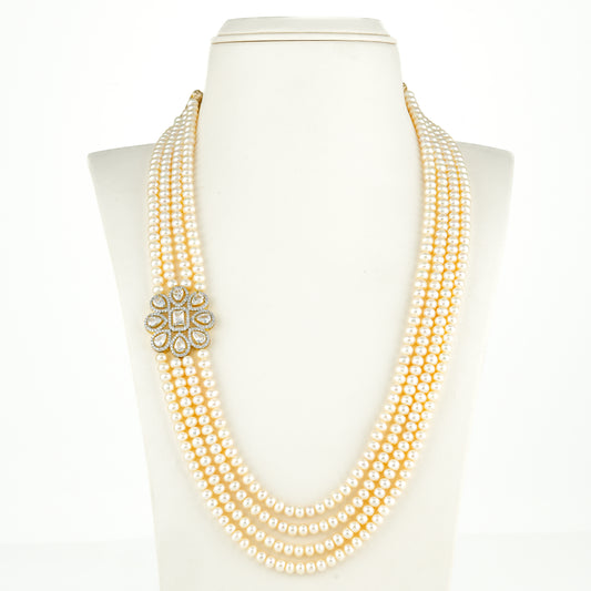 Artisanal White Stone Side Piece Freshwater Pearl Necklace Set