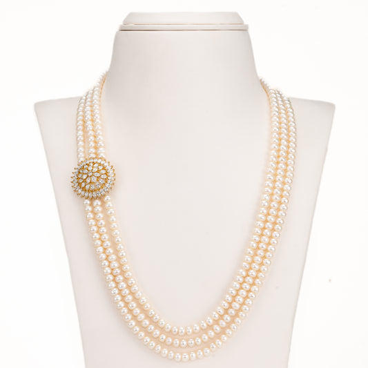 Artisanal White Stone Side Piece Freshwater Pearl Necklace Set