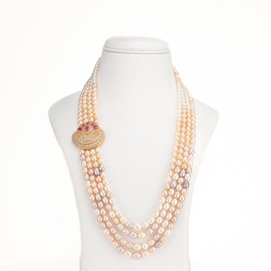 Comfortable Red Stone Multicolor Freshwater Pearl Necklace Set