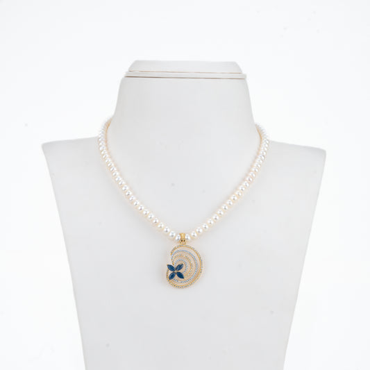 Lavish Blue Stone Freshwater Pearl Necklace Set
