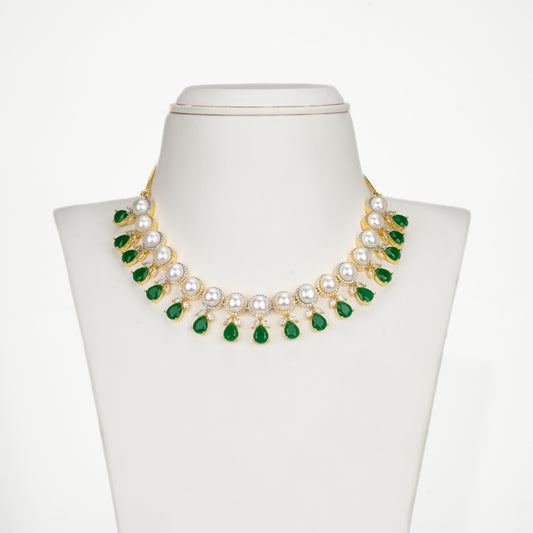 Feminine Button Green Multicolor Freshwater Pearls Choker Set