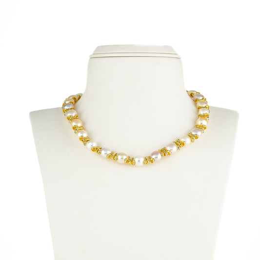 Fashionable White Stone Freshwater Pearl Choker Set