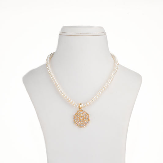 Precious White Stone Button Freshwater Pearl Necklace Set