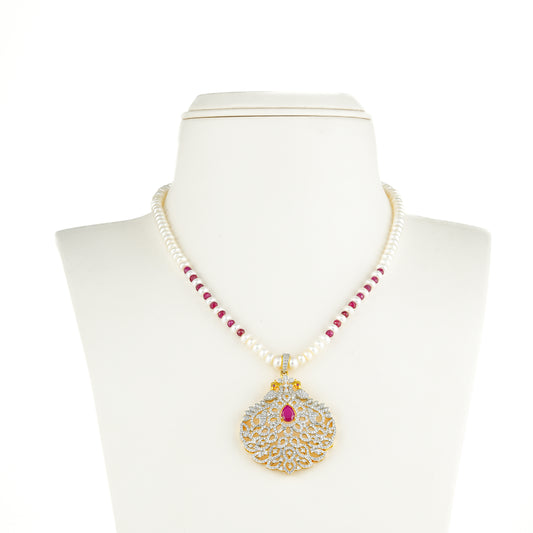 Attractive Natural Ruby Freshwater Pearl Necklace Set