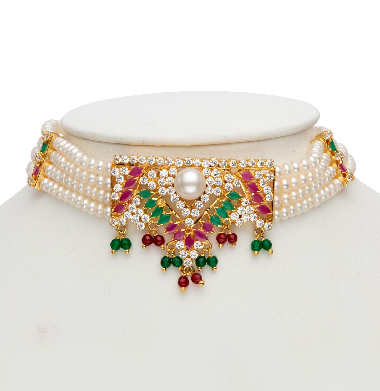 Fashionable Red Green Freshwater Pearls Choker Set