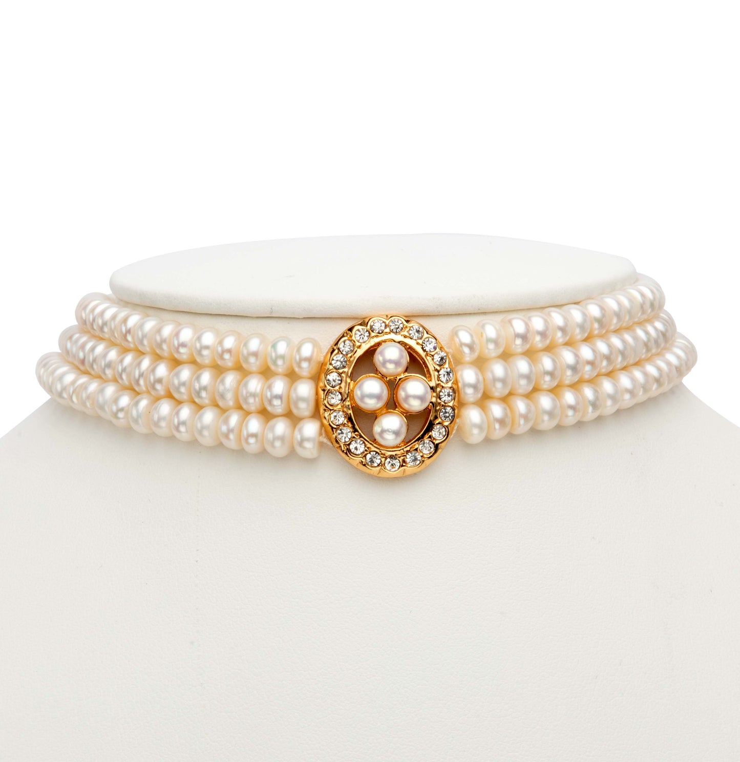 Glamorous White Stone Freshwater Pearls Choker Set