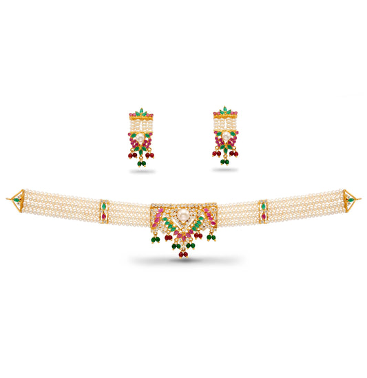 Fashionable Red Green Freshwater Pearls Choker Set