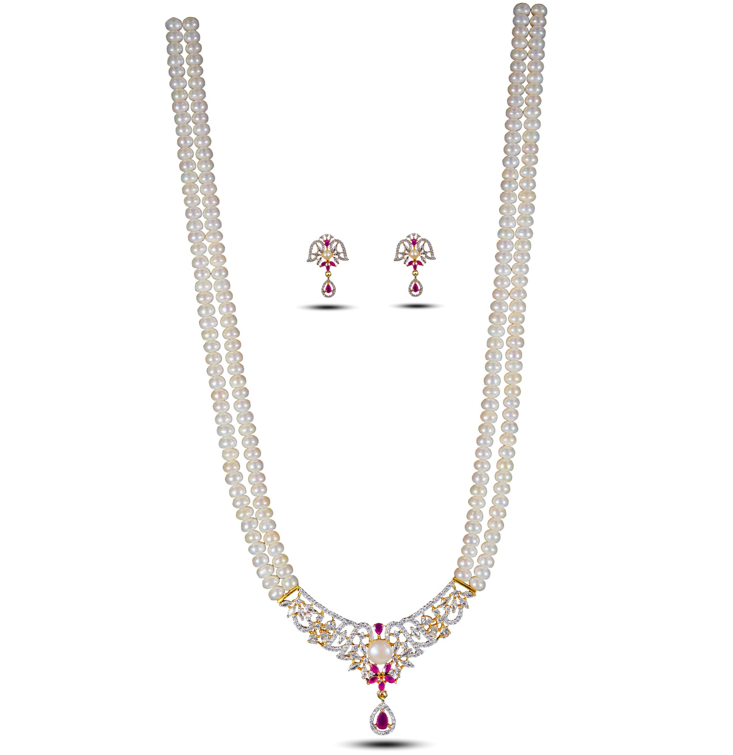 Edgy Red Stone Freshwater Pearl Necklace Set
