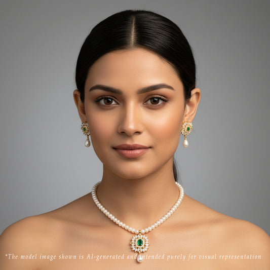 Stunning Green Stone Freshwater Pearl Necklace Set