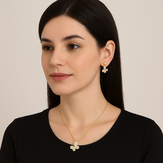 Subtle Butterfly Pearl Necklace Set
