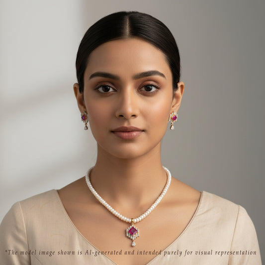 Unique Red Stone Freshwater Pearl Necklace Set