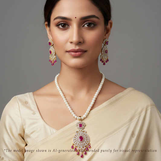 Cherished Red Stone Freshwater Pearl Necklace Set