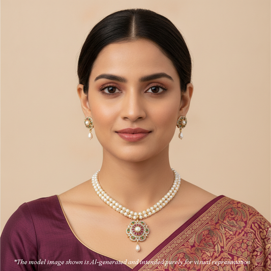 Brilliant Red Green Freshwater Pearls Necklace Set