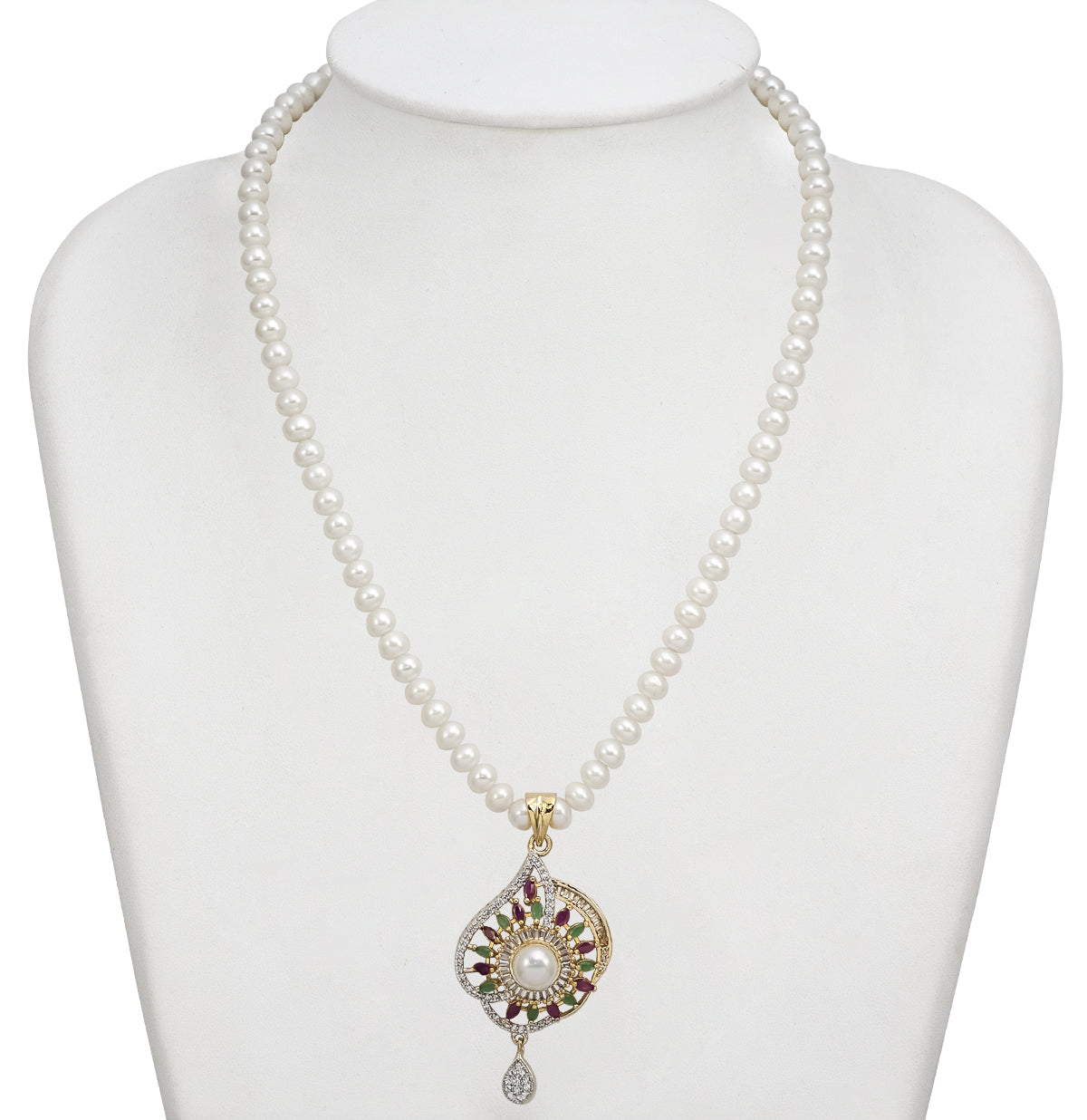 Brilliant Red Green Freshwater Pearls Necklace Set