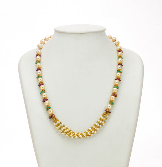 Illuminating Ruby Emerald Pearl Taar Mala