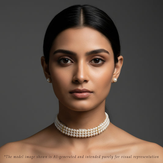 Elegant White Near Round Freshwater Pearl Choker Set