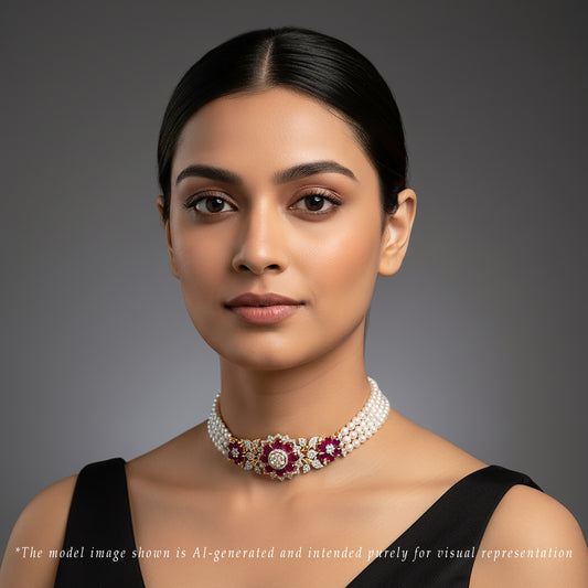 Exotic Red Stone Freshwater Pearl Choker Set