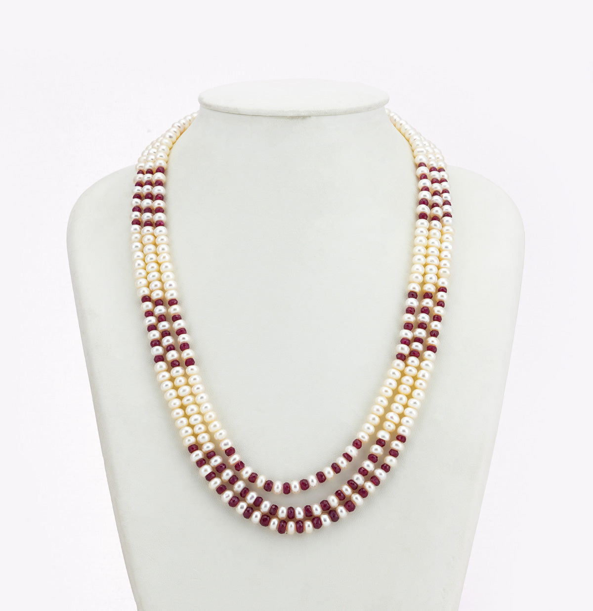 Valuable Natural Ruby And 5.0-6.0mm Freshwater Pearl Necklace Set-AA Quality