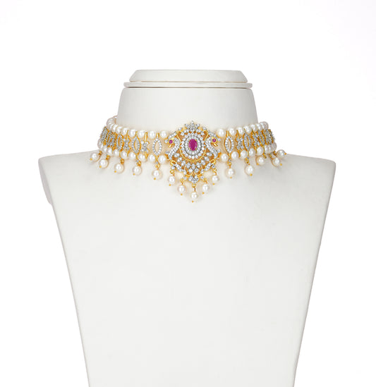 Exotic Red Stone Freshwater Pearl Choker Set