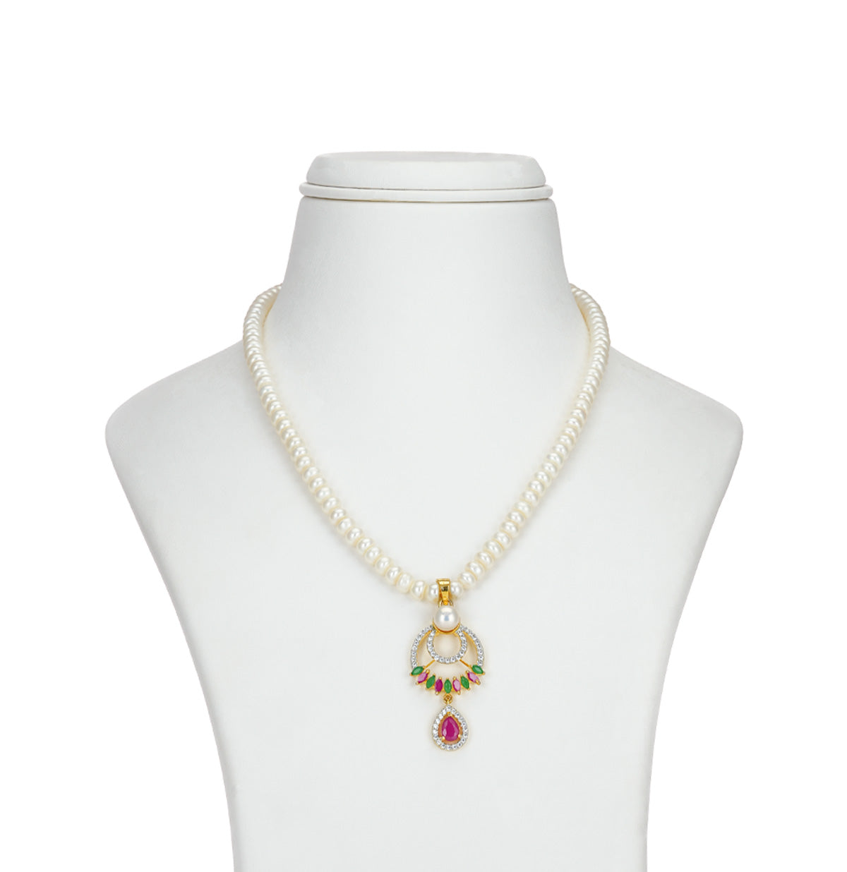 Glowy Red Green Freshwater Pearl Necklace Set