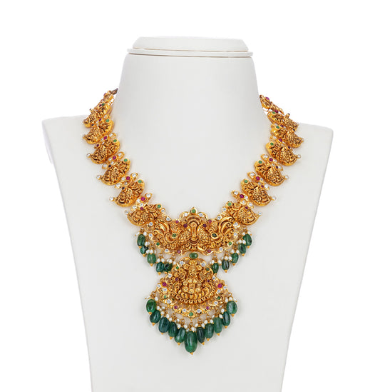 Traditional Ruby Emerald Gold Stone Necklace Set