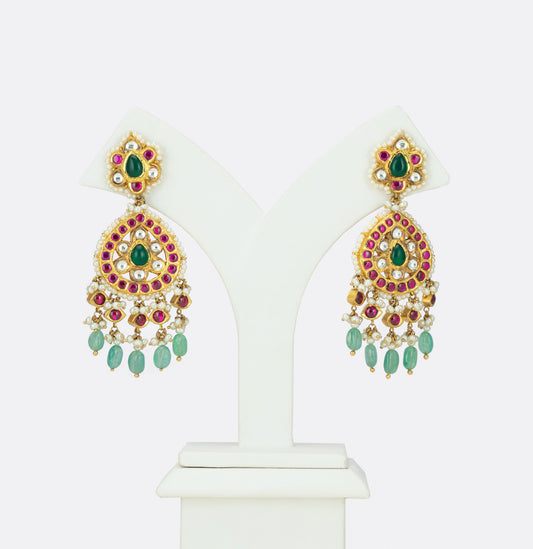 Artisanal Gold Ruby Emerald Kundan Earring