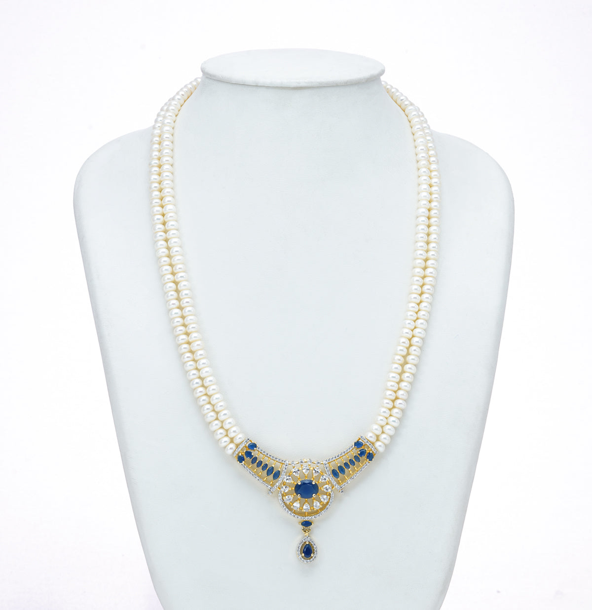 Delicate Blue Stone Freshwater Pearl Necklace Set