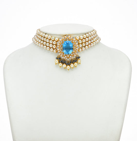 Miniature Akoya Pearl And Amethyst Stone Choker Set