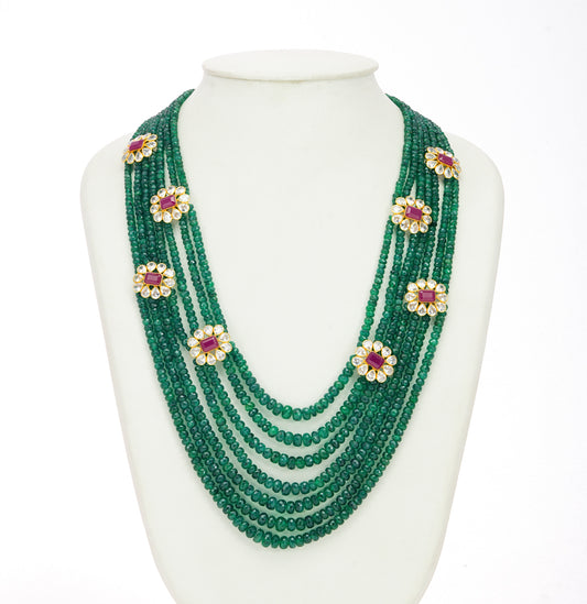 Studded Gold Emerald Side Pices Necklace