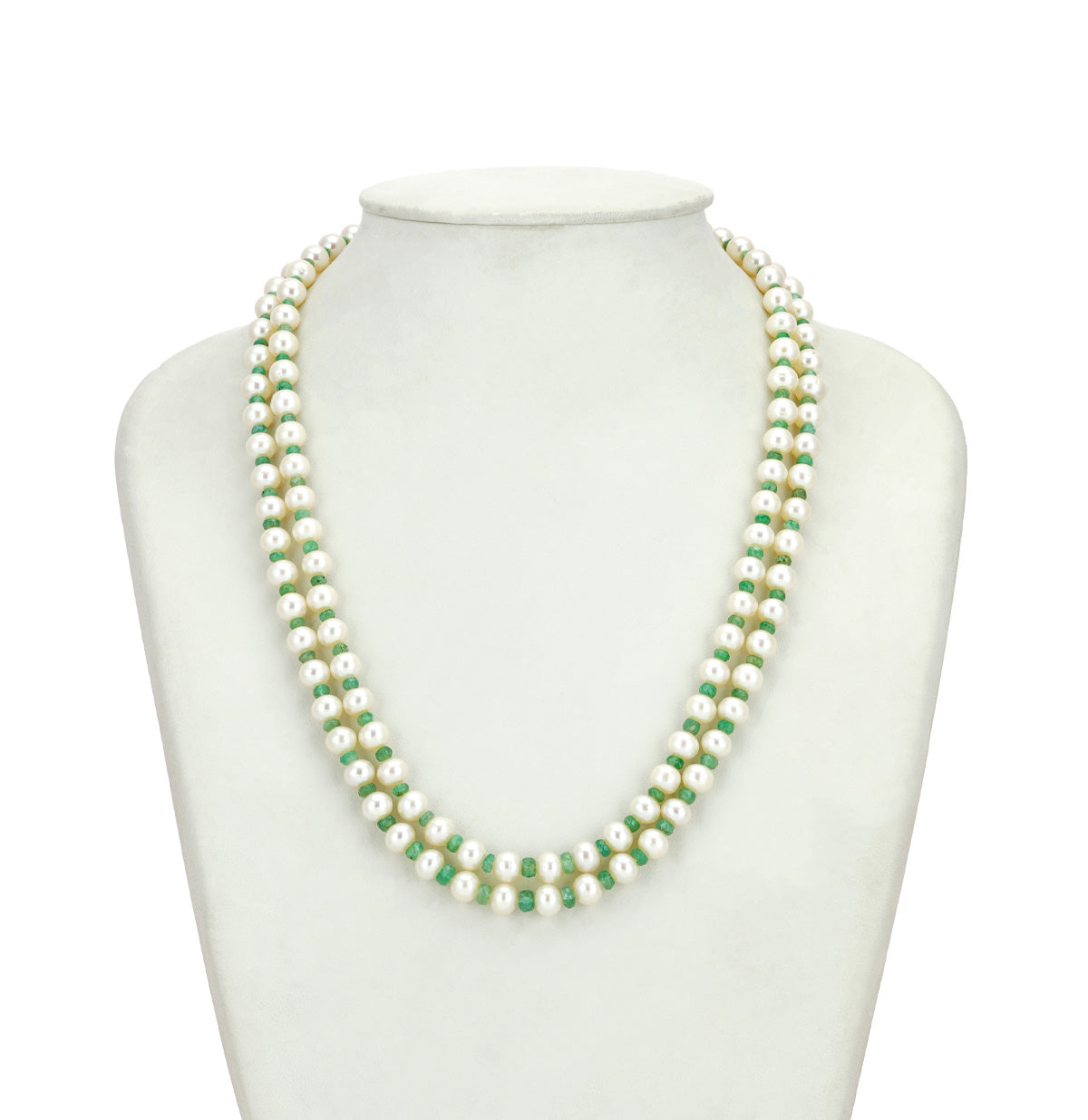 Natural Emerald With 6.0-7.0mm Near Round Freshwater Pearl Necklace Set-AA Quality