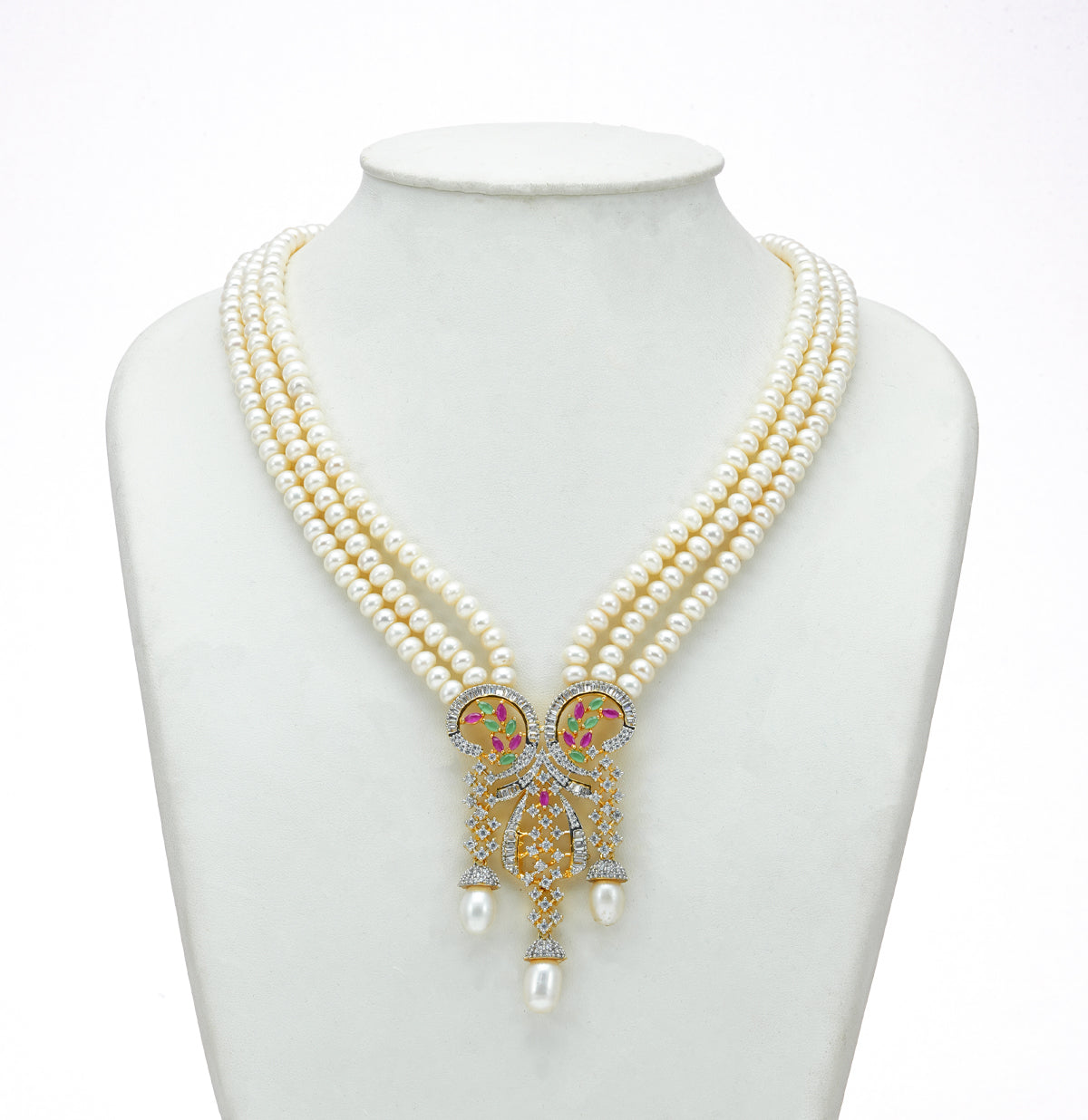 Antique Red Green Multicolor Freshwater Pearl Necklace Set