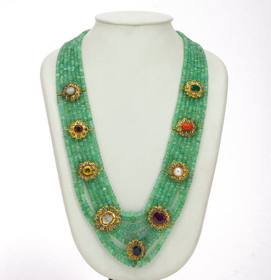 Glamorous Emerald Navratan Side Pieces Necklace