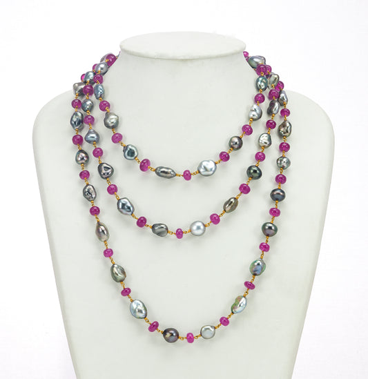 Gleaming Gold Ruby Pearl Taar Mala