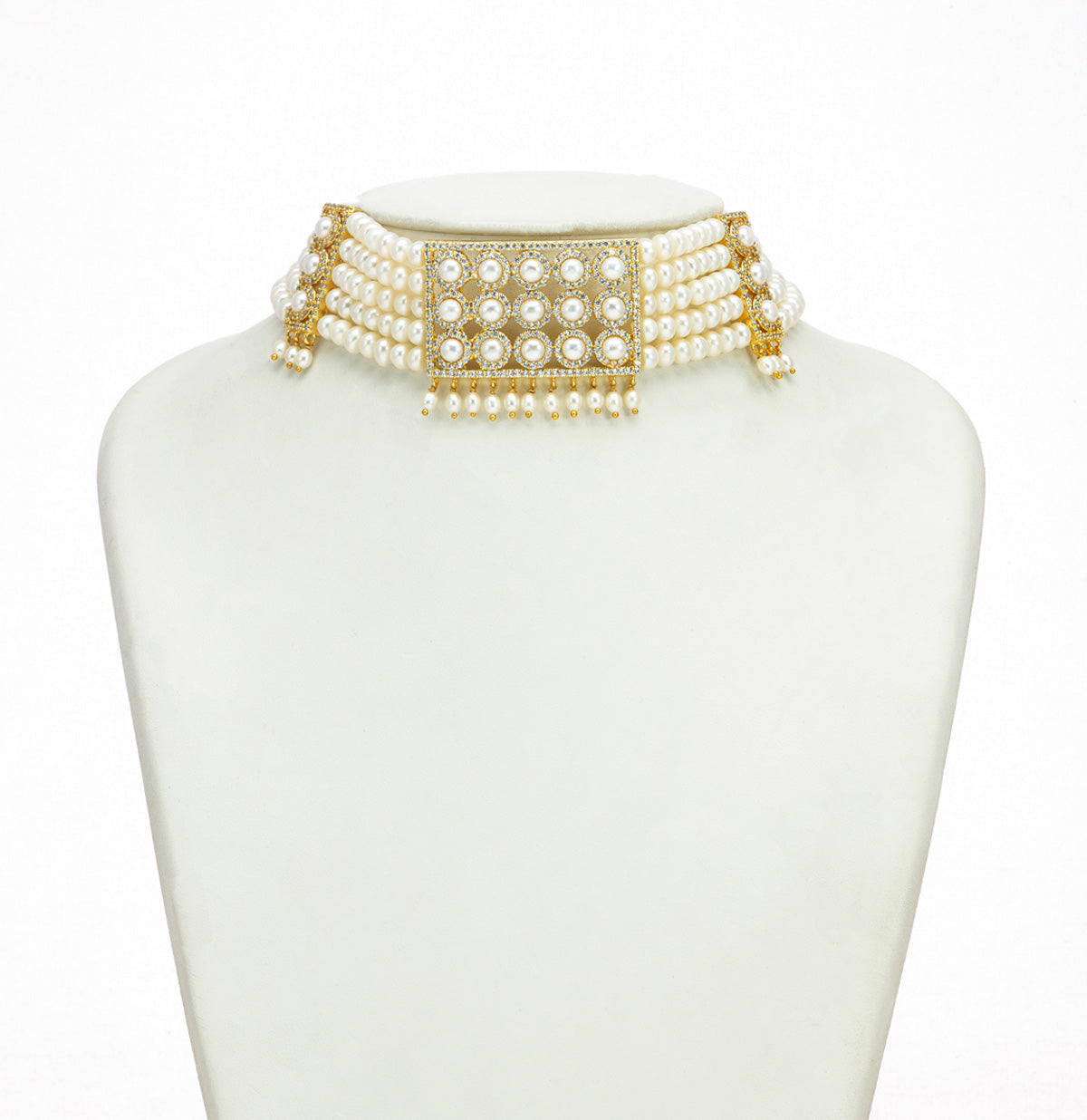 Unique White Stone Freshwater Pearls Choker Set