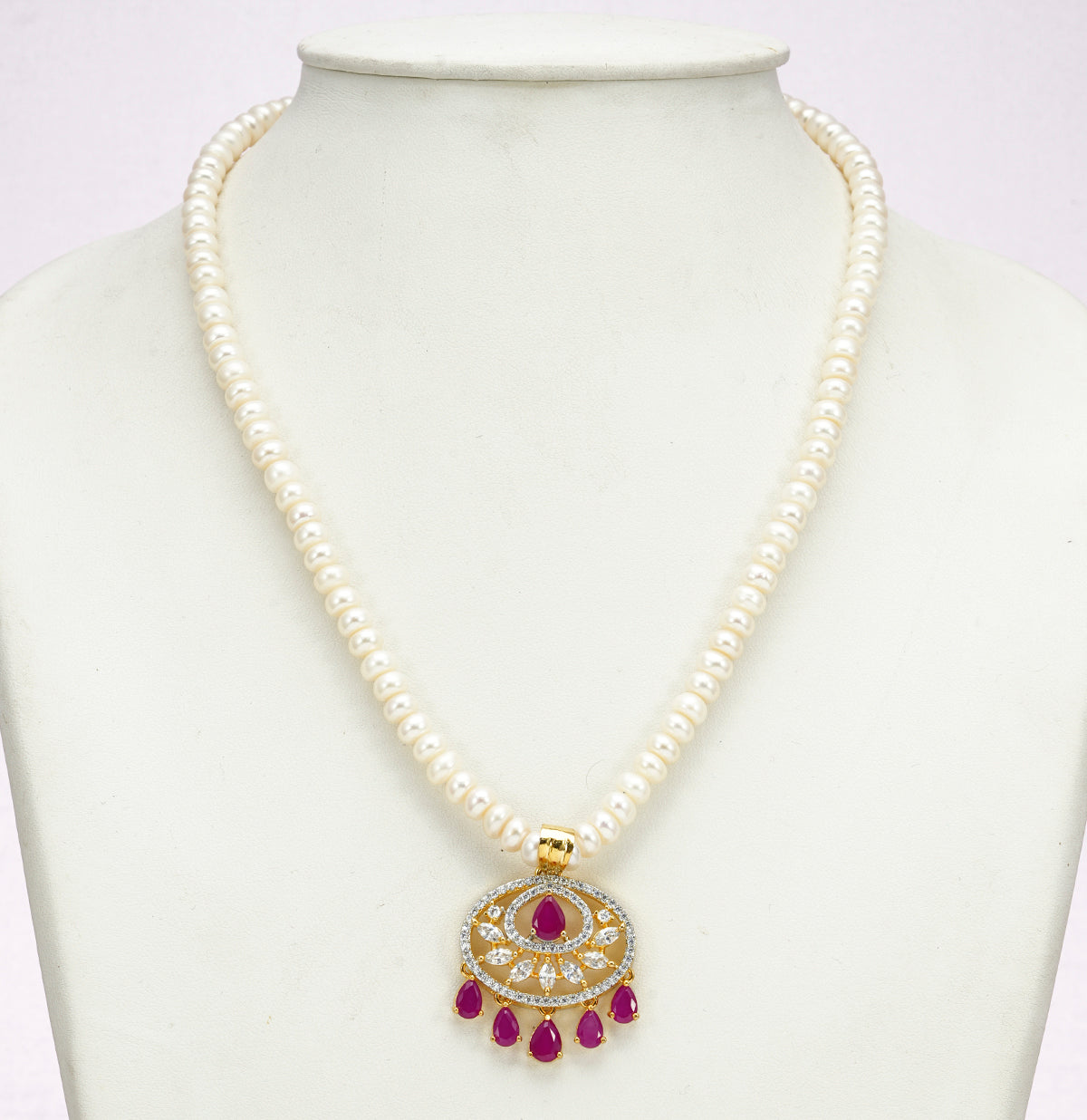 Majestic Red Stone Freshwater Pearl Necklace Set