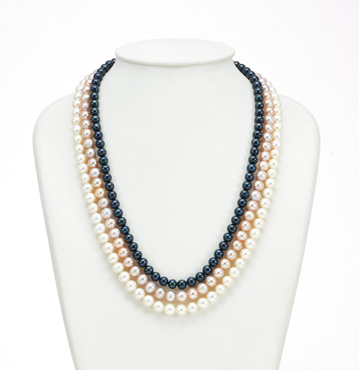 6.0-7.0mm Tricolor Near Round Freshwater Pearl Necklace Set - A Quality