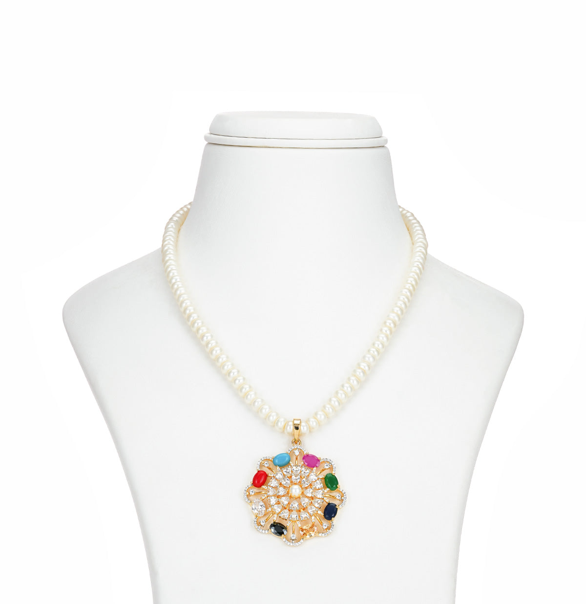 Dainty Navratna Multicolor Freshwater Pearl Necklace Set