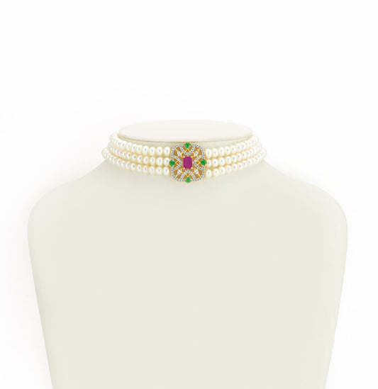 Effervescent Red Green Multicolor Freshwater Pearl Choker Set