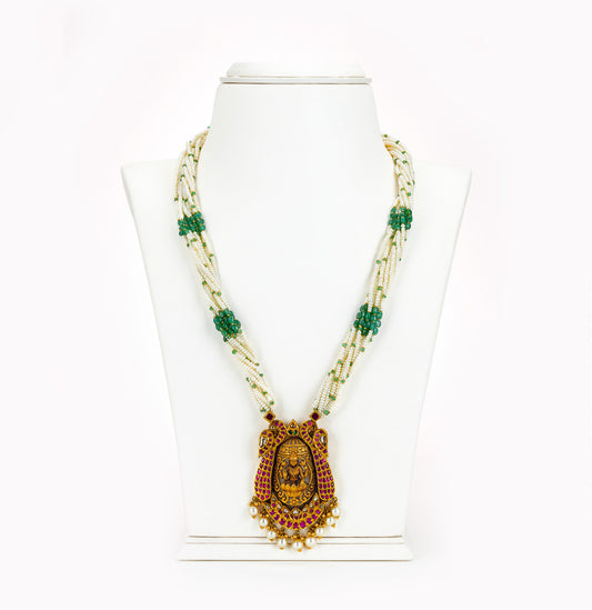 Luxurious Gold Seed Pearl Emerald Necklace